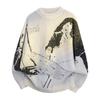 Pullovers Long Sleeves Sweaters Unisex Sweater Spring Autumn Floral Pattern Texture Round Neck Colorblocking Knitted Bottoming Retro Wool Sweater