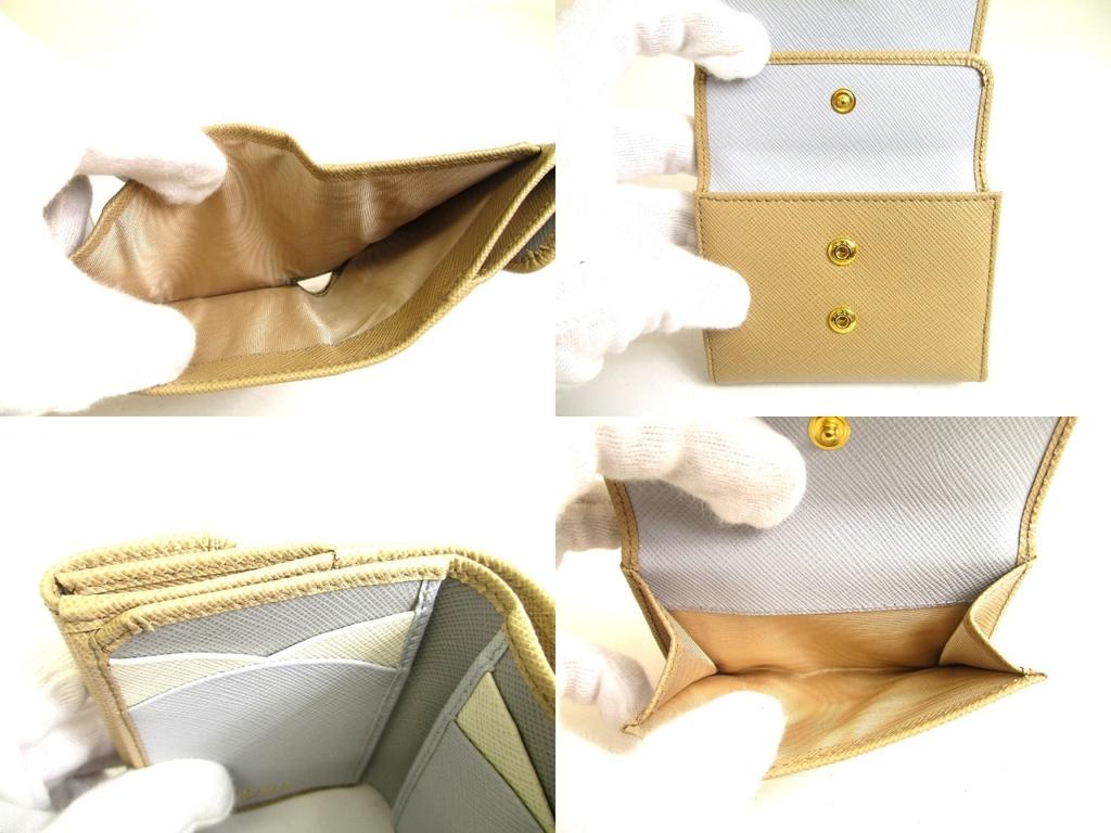 Authentic PRADA Sand Saffiano Leather Multicolor Trifold Wallet Compact Wallet #a876  Refurbished