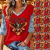 Women's Halloween Print V-Neck Three-Quarter Sleeve Casual Top