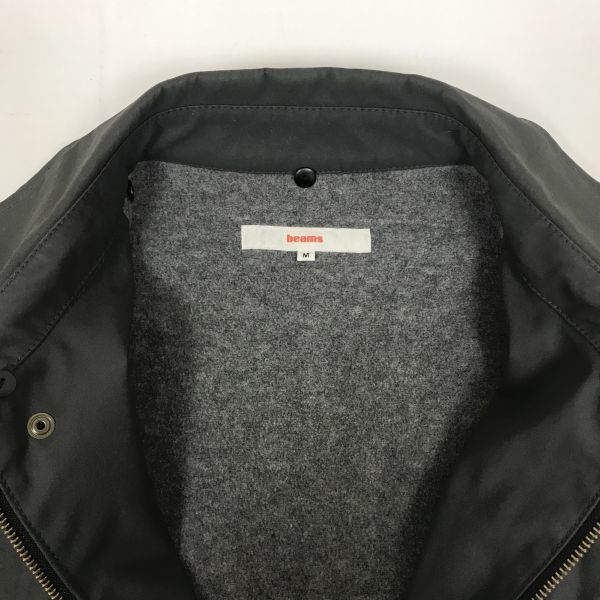 90s-00s Beams Cotton Stand Collar Coat Outer Men M Charcoal Gray Double Inner Pockets(USED)