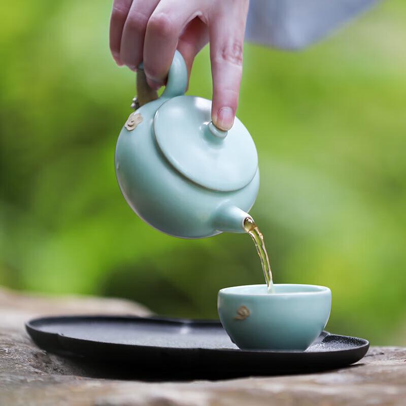 Edenus Pinkish-Green Glaze Ceramic Tea Set