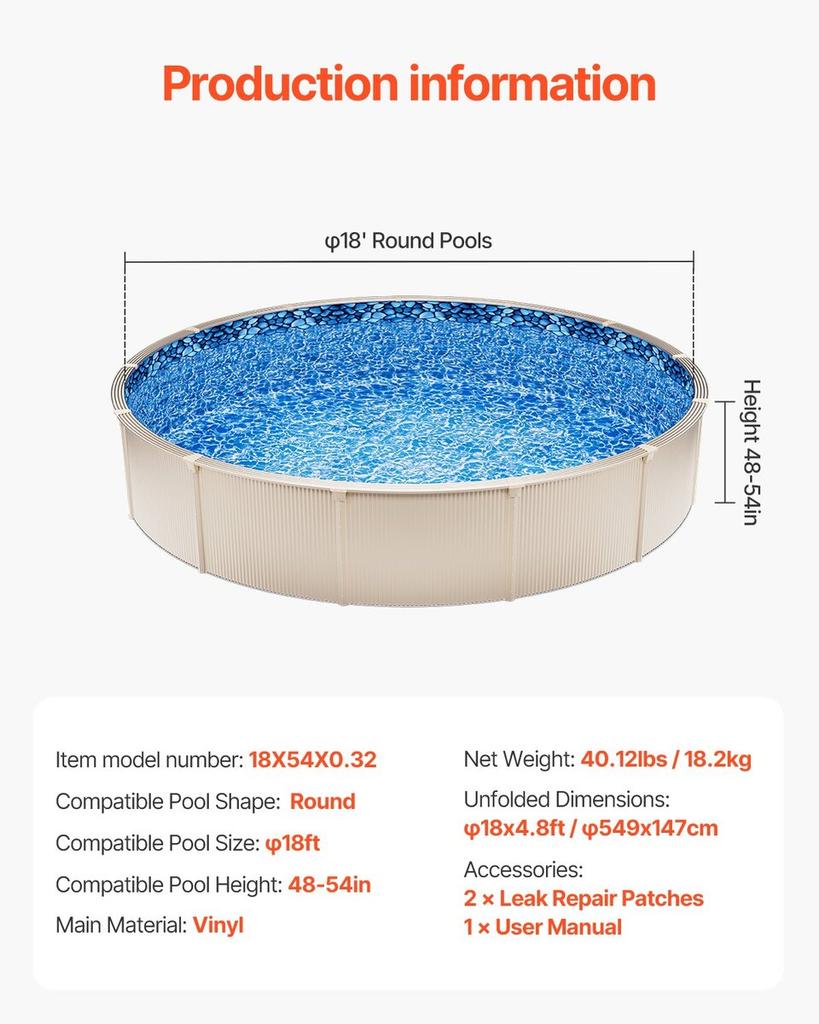 Round Pool Liner 18ft Overlap Style Pool Liner 54in Wall Height