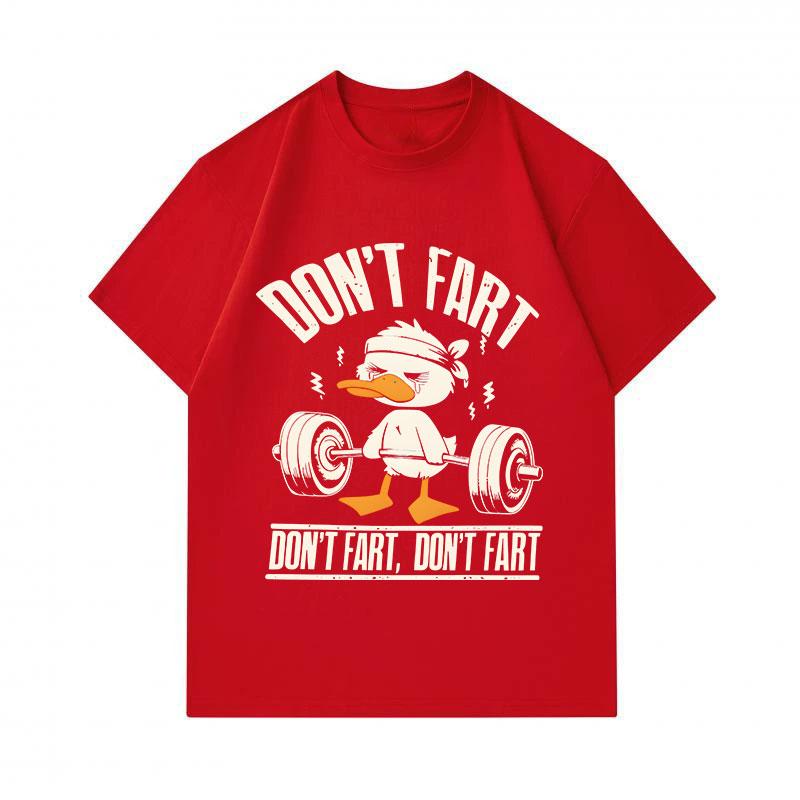 Men's 100% Cotton Crew Neck Short Sleeve T-Shirt, Funny Weightlifting Duck Don't Fart Graphic Casual Workout Humor Tee for Gym Sports Daily Wear