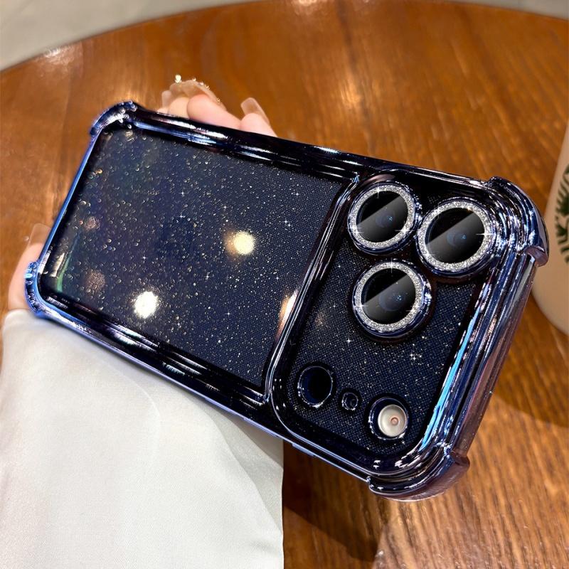 Plating Glitter Transparent Air Cushion Case For iPhone 11 12 13 14 15 16 17 Pro Max 17Air Lens Protection Soft Bumper Cover