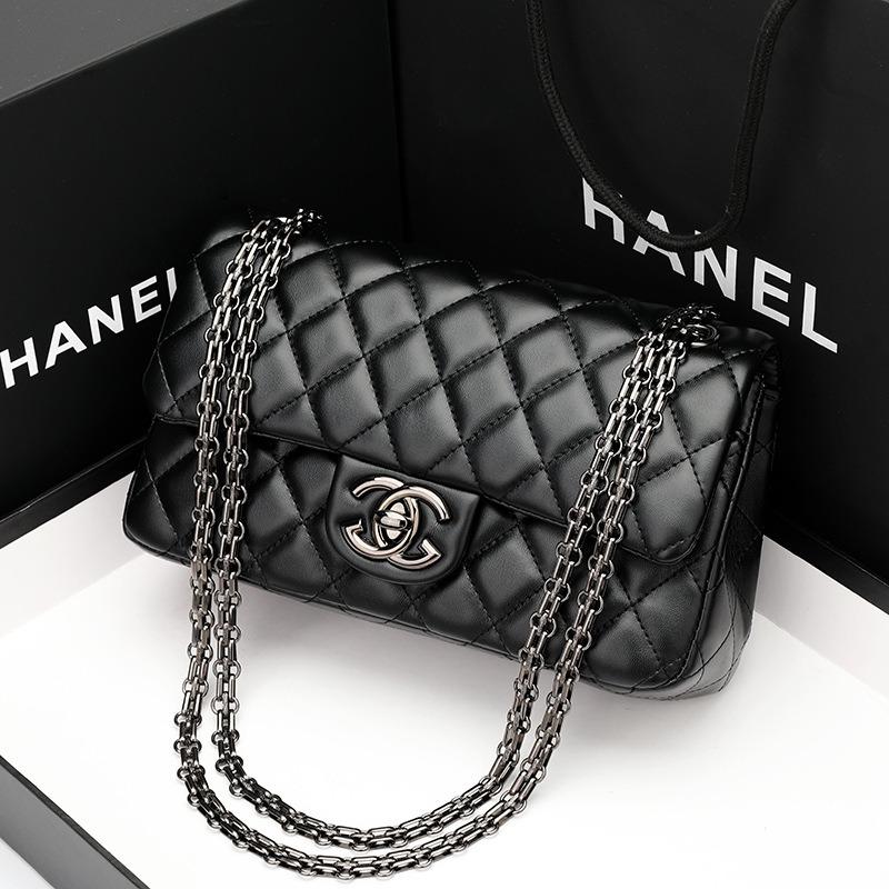 Leather Women's Bag Rhombus Chain Bag 2 New High-end Underarm Bag Fashionable Shoulder Messenger Bag