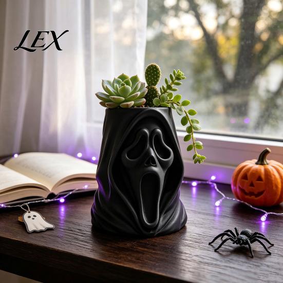 Ghost Face Ornament Halloween Candy Bucket, 3D Printed Trick or Treat Snack Holder, Screaming Holder Spooky Desktop Organizer for Indoor Home, Holiday