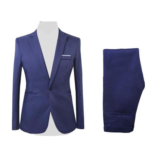 2 Stuks/Set Heren Formeel Zakelijk Feest Effen Kleur Lange Mouw Blazer Pak Broek