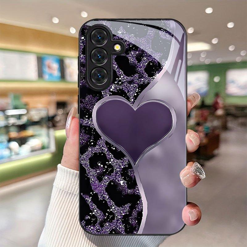 Purple Heart-shaped Pattern Tempered Glass Phone Case for Samsung Galaxy S26 S25 S24 S23 S22 S21 S20 Fe/plus/ultra Anti Drop