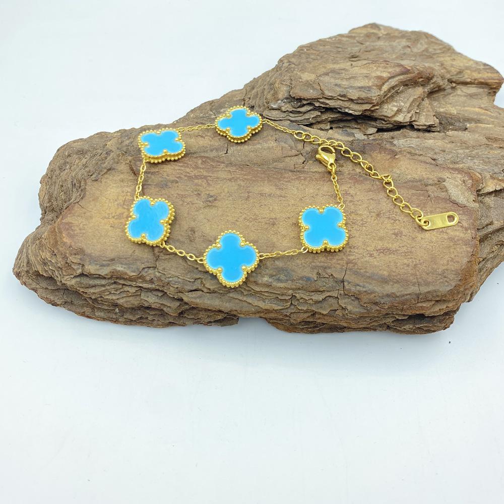 15MM Titanová ocel Čtyřlístek Pět květů Náramek Vysoce kvalitní Neztrácí barvu Dámský náramek