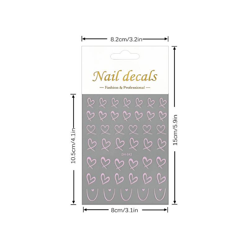 1 Sheet Nail Art Stickers 3D Cute Heart White Gold Silver Lines Love Heart Nail Decals Diy Adhesive Slider Manicure Decorations