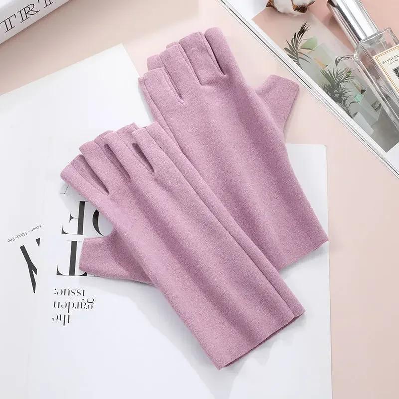 

New Thin Style Non - Slip Driving Semi - Finger Short Mittens Solid Color Fingerless Gloves Sunscreen Gloves Half Finger Gloves фіолетовий