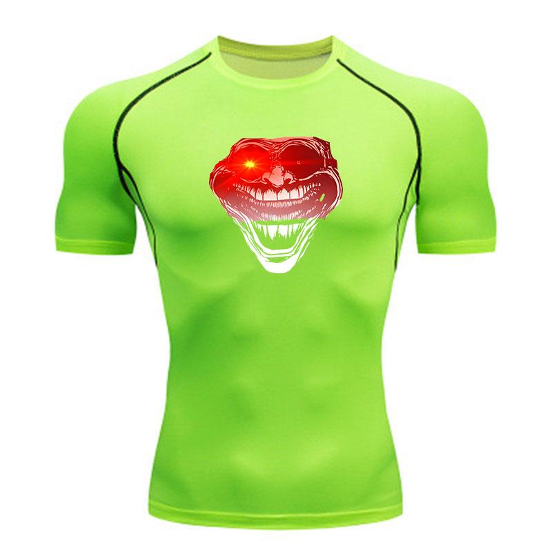 Men Compression Fitness Workout T-Shirt, Scary Red Grin Glow