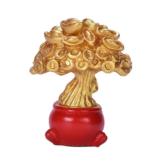 Mini Resin Fortune Tree Chinese Golden Ingot Home Office Desk Landscape Ornament