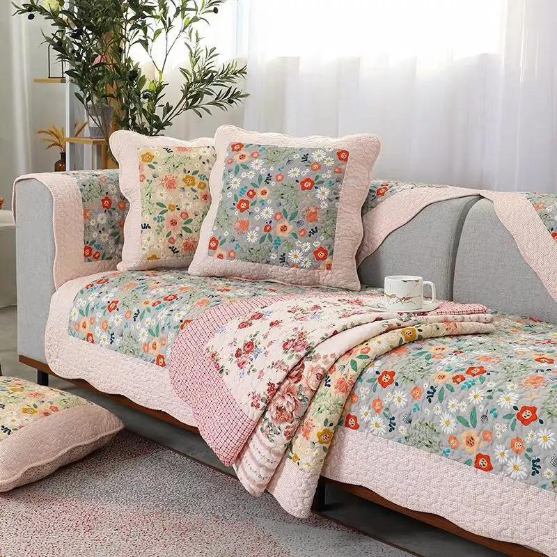 Yeni Çin Tarzı Pastoral Yastık Minder Yıkanabilir Pamuklu Patchwork Kanepe Matı Dört Mevsim Evrensel Yıkanabilir Kapitone Kanepe Örtüsü