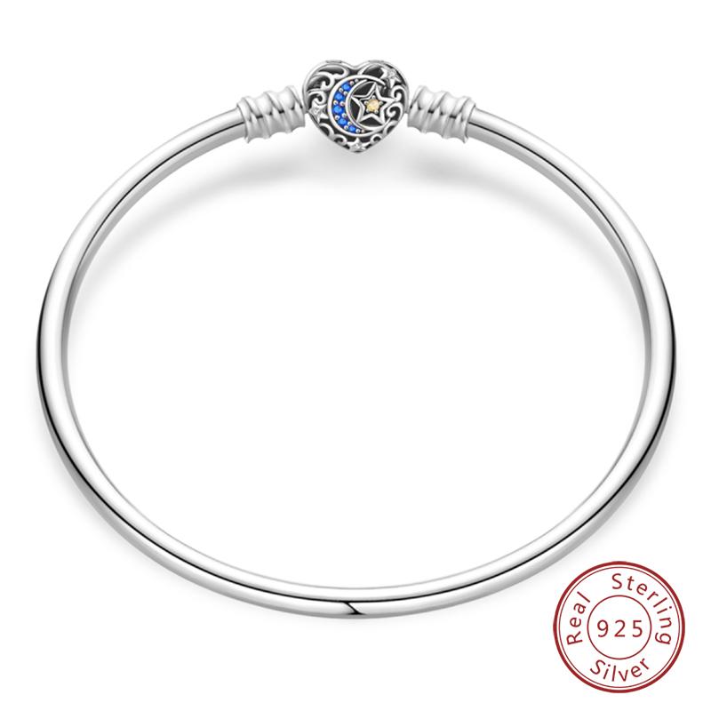 Bracciale Argento 925 Originale 17-20CM Stella Luna Sole Quadrifoglio Zircone Verde Bracciali Adatti Fai da Te Ciondoli Gioielli Compleanno Regali