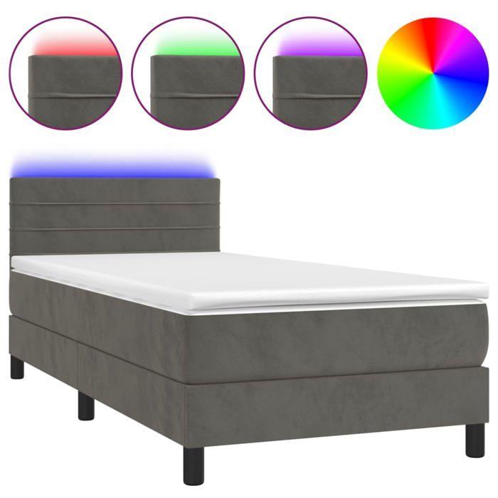 Exclusive House - Slatted Bed Base and Mattress and LED Dark Grey 90x200 Cm