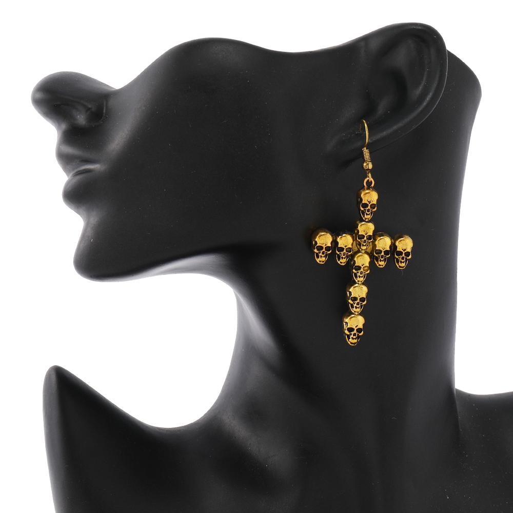 Halloween Jewelry Fashion Punk Vintage Alloy Skull Head Cross Earrings For Women