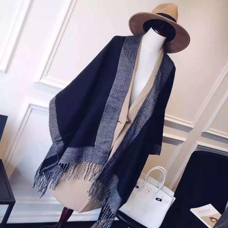 New in autumn and winter, fashionable versatile gray and black double-sided large shawl women's thermal scarf