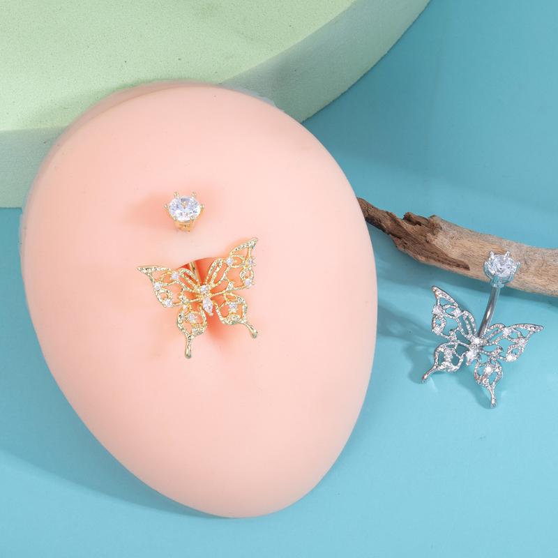 Anneau de nombril Cœur Doux avec Nœud pour Femmes Anneau de Nombril Papillon Zircon Brillant Bijoux Accessoires Piercing Corporel Sexy Cadeau