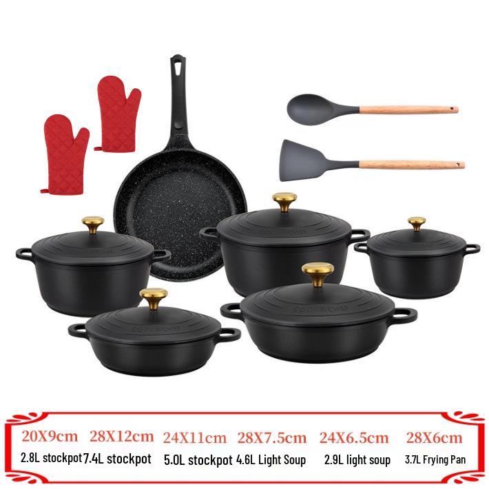 Zestaw 18-elementowych nieprzywierających naczyń kuchennych Donnor z kamienia maifanowego z aluminiowymi pokrywkami