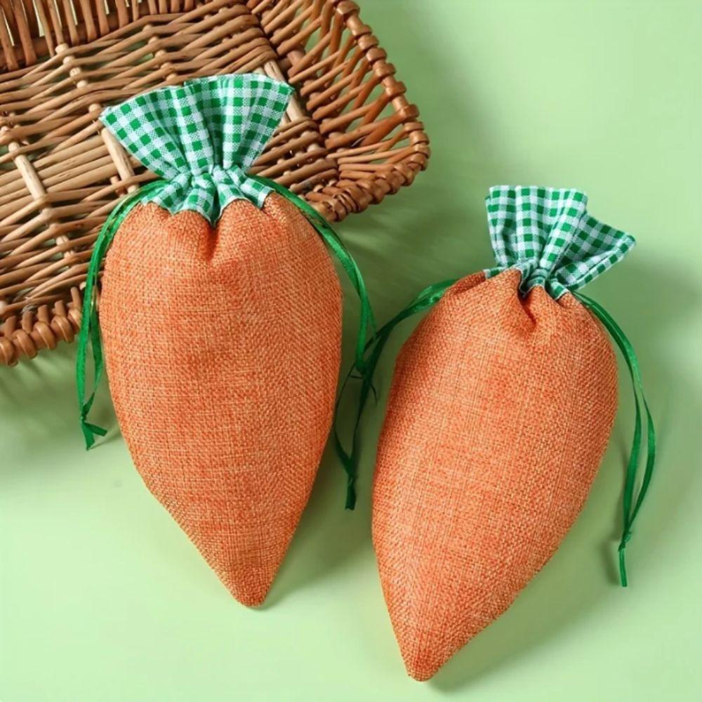 Carrot-Shaped Easter Present Bag Linen Material Drawstring Party Bags Easter Decorations