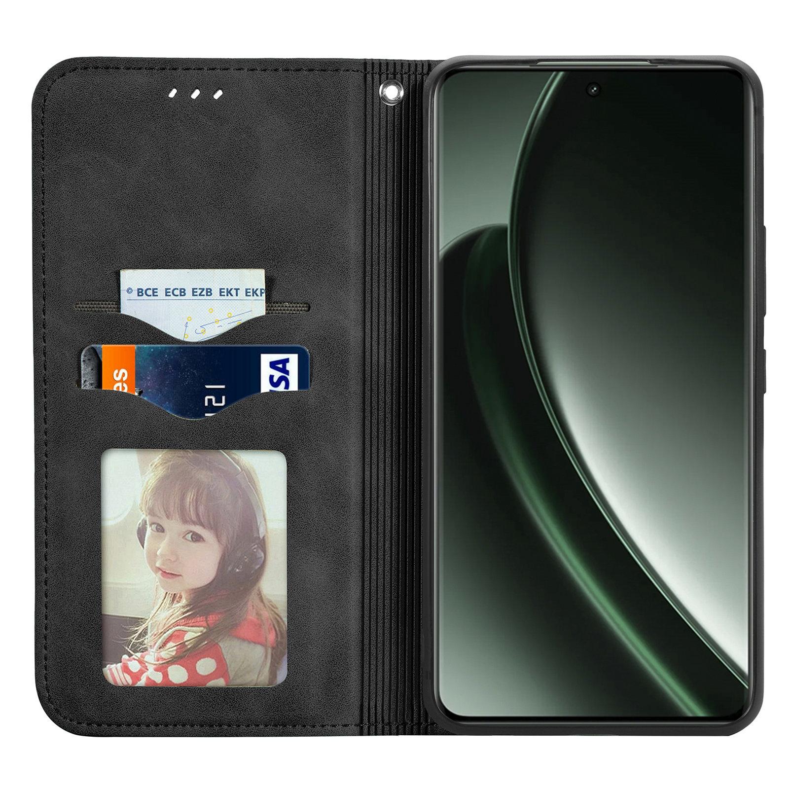 

For Realme GT 6 5G Case Skin Touch Feeling Leather Phone Cover Magnetic Absorption Black