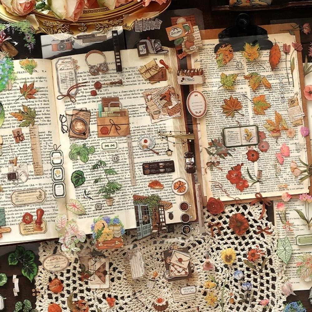 20sheets Vintage Sticker Book Retro Floral Plant Sticker Book Decorative Scrapbook Stickers Journal