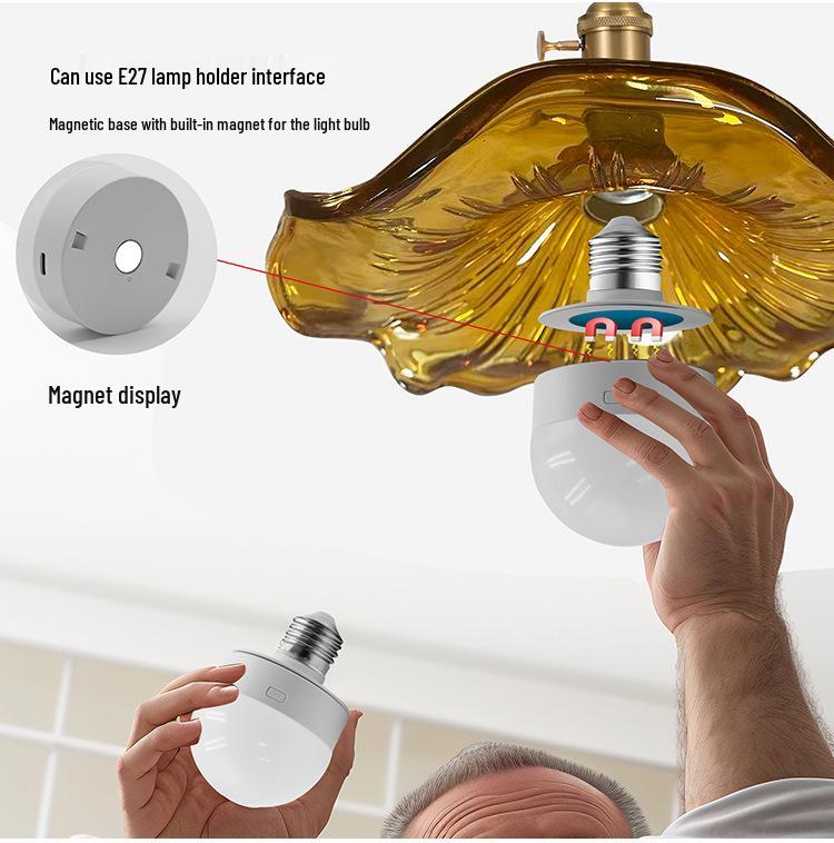 Wireless RGB LED Light Bulb with Magnet and Type-C Charging for Home, Camping, and Outdoor Use