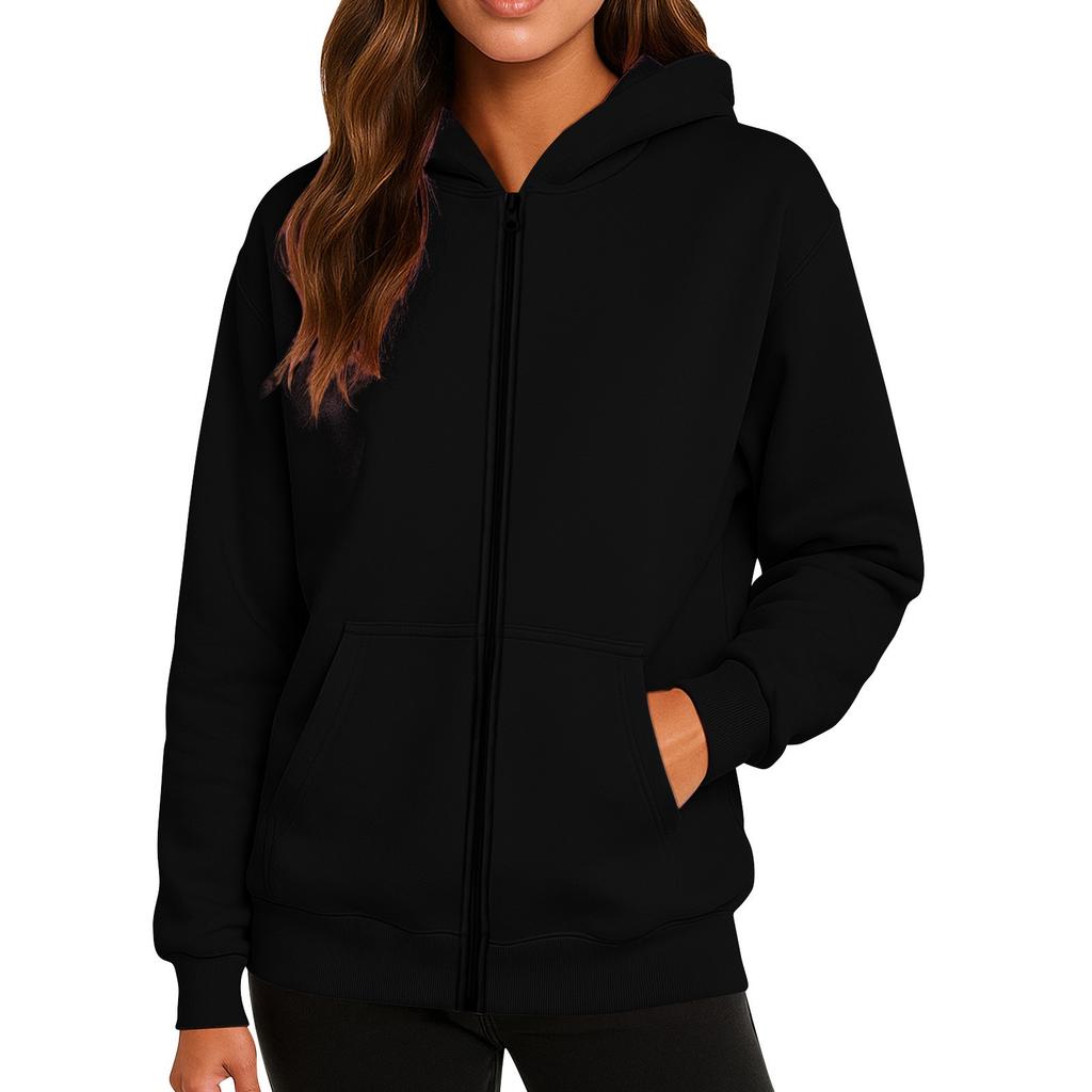 Ladies' Fashionable Solid Color Casual Hooded Long Sleeved Coat