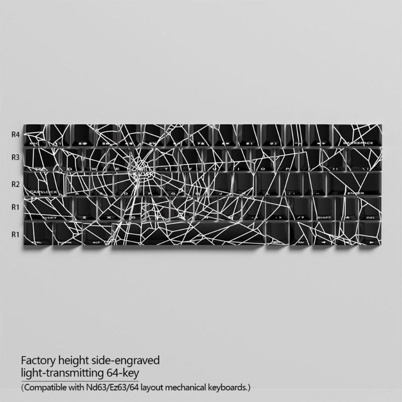 64/74 Tasten Transluzente Tastenkappen Spinnennetz Seitenaufdruck Hintergrundbeleuchtet Durchscheinende Tastenkappen für 60 61 63 64 65 67 68 Tastaturen