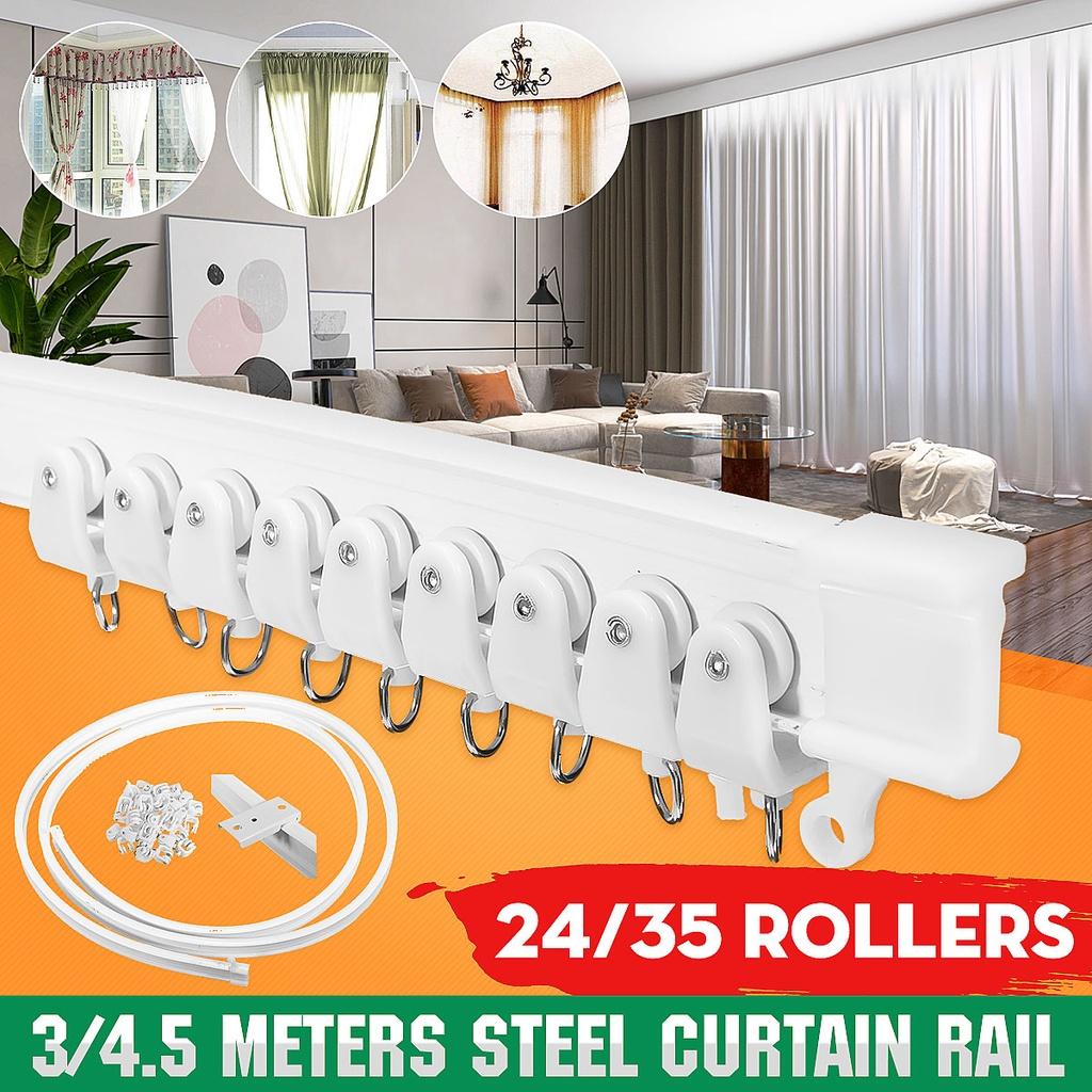 4.5m Curtain Track Rail Top Side Clamping Flexible Ceiling Mounted Straight Slide Windows Balcony Curtain Accessories