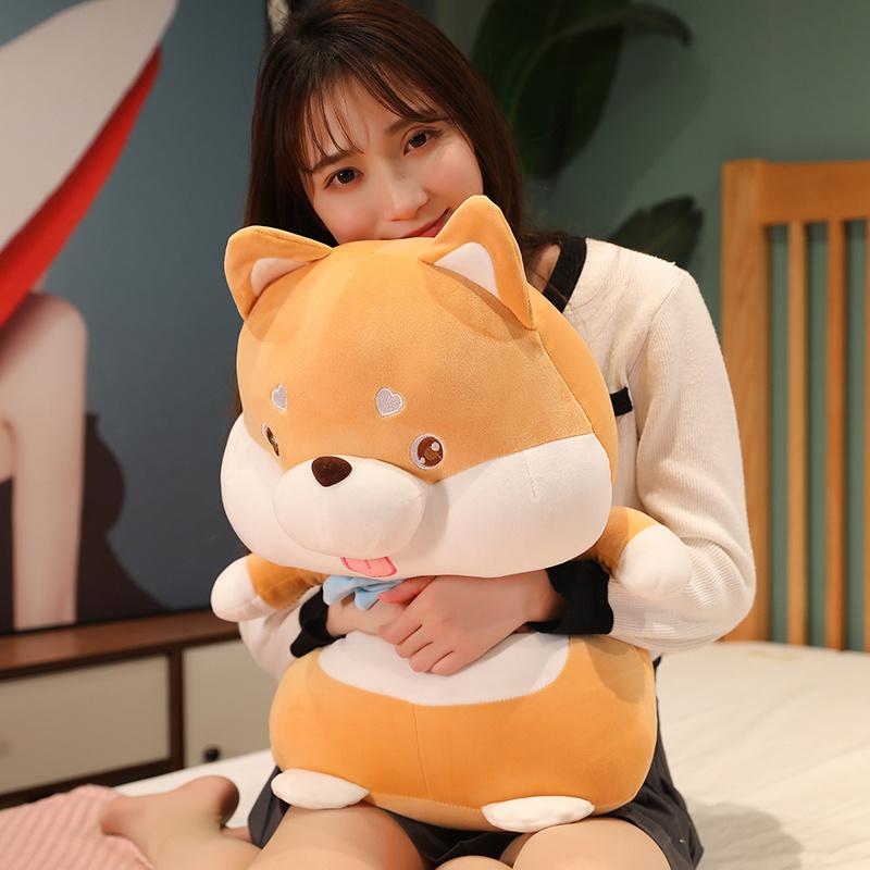 30Cm-60Cm Soft Stuffed Chubby Cartoon Husky Shiba Inu Plush Toys Comfy Fluffy Huggable Doggy Doll Warm Cute Accompany In Winter