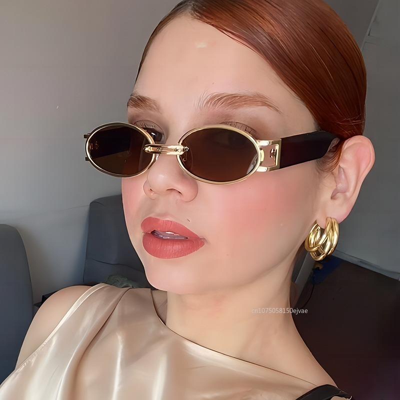 Vintage Oval Sunglasses For Street Photo Unisex Punk Sunglasses For Women Luxury Brand Designer Uv400 Shades Sunglasses 1Pc
