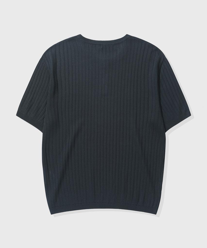 KIIMUIR [Crop] Washable Cool-Touch Henley Neck Half Knit_Navy