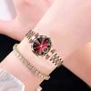 Luxury Rhinestone Quartz Watches Exquisite Watch Bracelet Set Rose Gold Watch  Daily Use