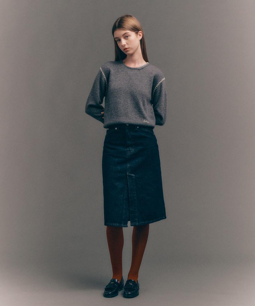 Seteo (W) Contrast Stitch Semi-Crop Knit Charcoal