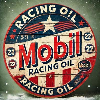 Vintage Mobil Oil Racing Tin Sign 8x8 Inch Retro Garage Wall Decor Aluminum Plaque
