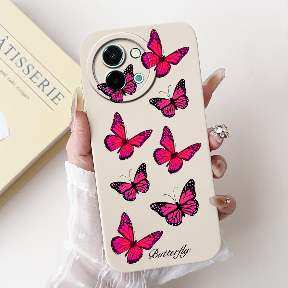 For Vivo Y38 Y58 T3x Y200i Y200t Back Cover Flower Butterfly Women Girly Fashion Phone Case For Vivo V2355 V2388 Liquid Silicone