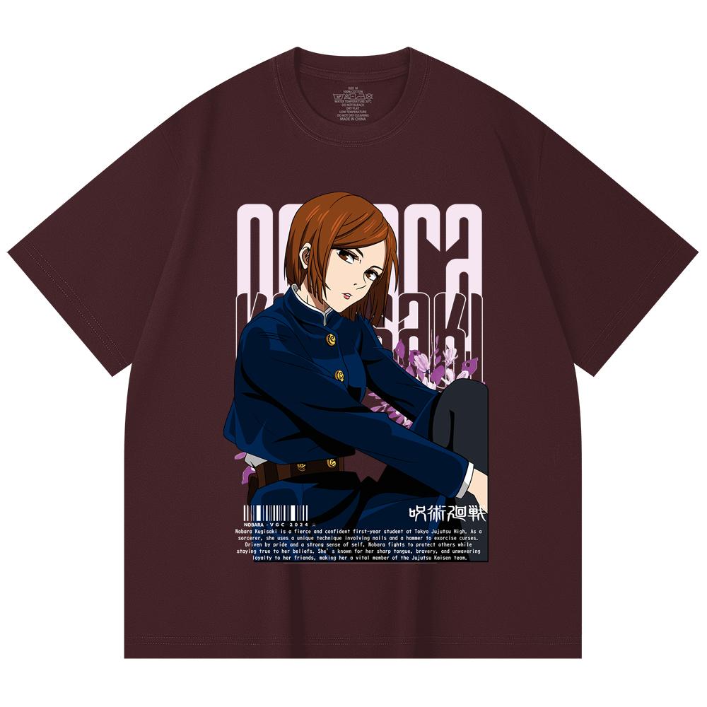 

230 Gsm 100% Cotton Jujutsu Kaisen V36 Nobara White Print Unisex Heavy Cotton T Shirt 2XL вина червоного кольору