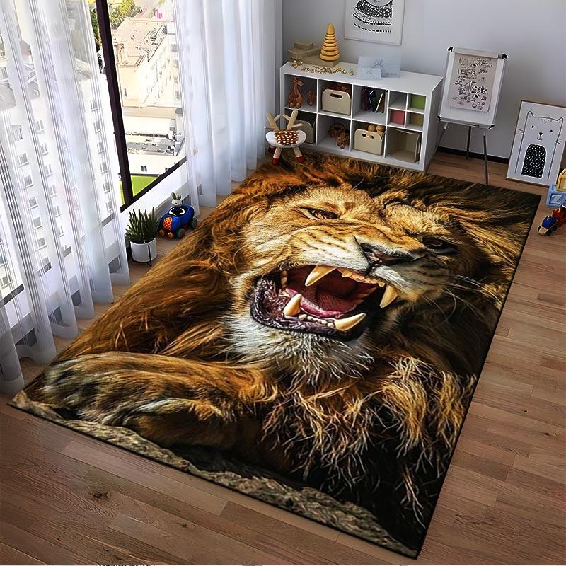 Lion Face Carpet for Living Room Decor, Fierce Animal Design Rug Suitable for use as an anti-slip for living room bedroom sofas