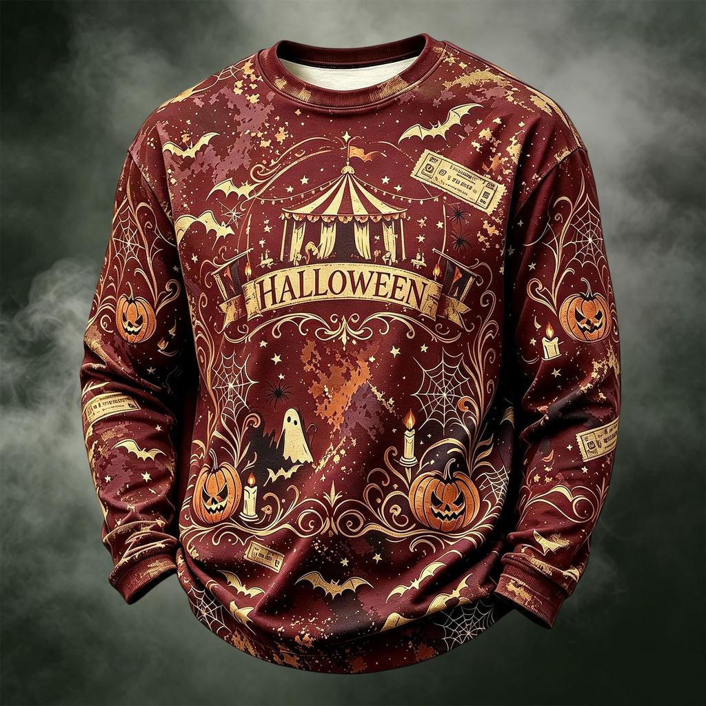 Men's Casual Long Sleeve Crewneck Halloween Print Top