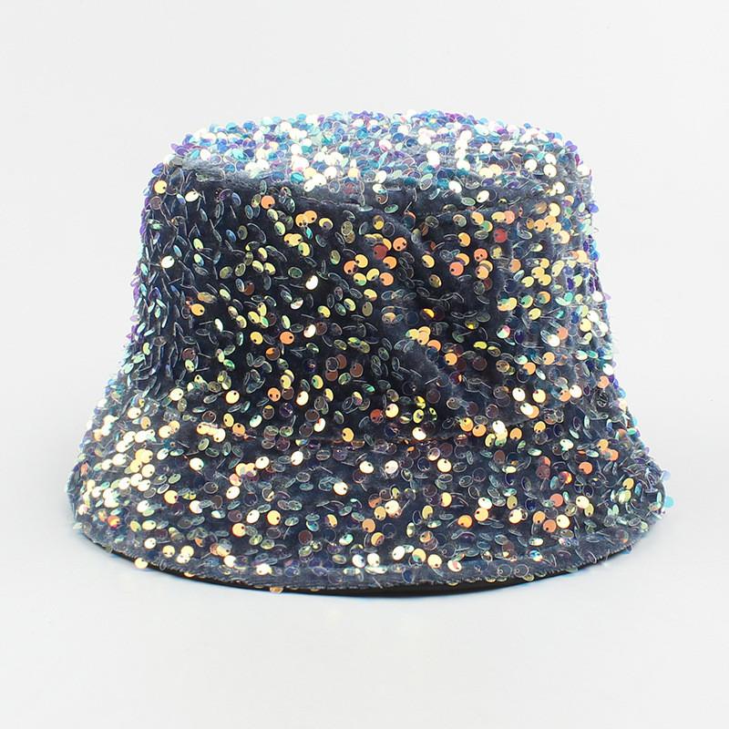 Женская модная шляпа-панама с пайетками, летняя шляпа от солнца, шляпа с плоским верхом и короткими полями темно-синий