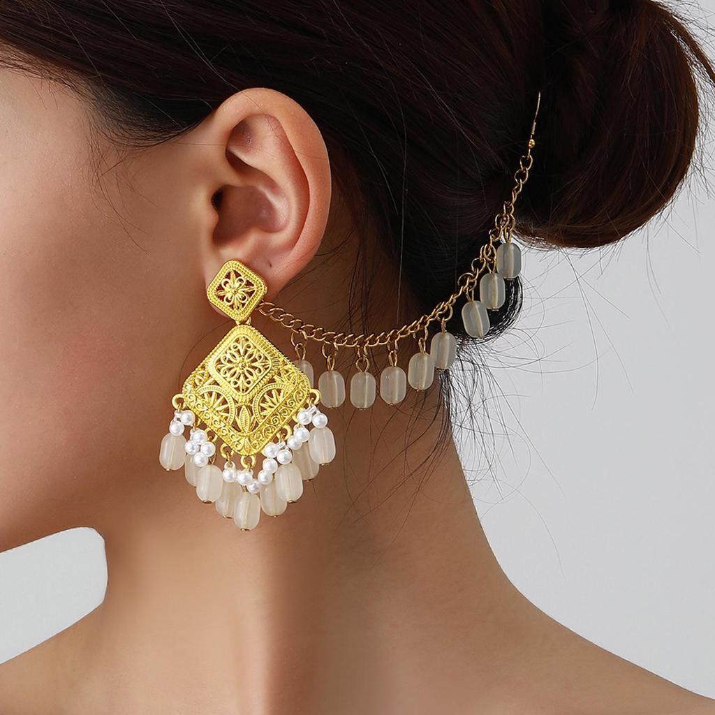 Bohemian Exotic Rhinestone Tassel Necklace & Earrings Set In Antiqued Alloy