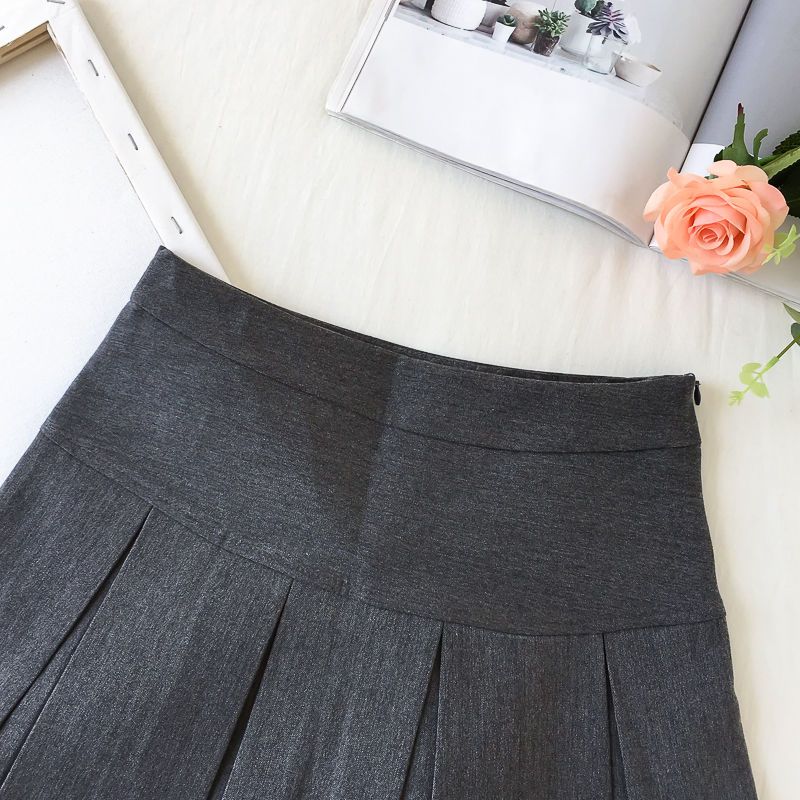HOUZHOU Mini Skirt Women Summer Skirt Grey Korean Vintage Basic College Style Student Casual High Waist Skirt