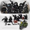 Figurine Militaire Bloc de Construction Soldat SWAT Noir Anti-Émeute Armé Moto Jouet 6 Ensembles Pyp