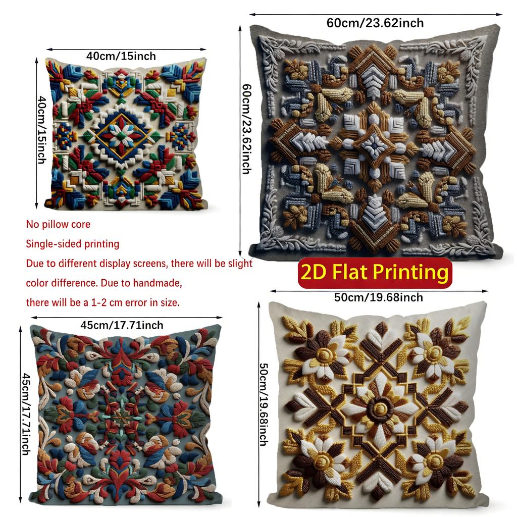2D Colorful Embroidered Pattern Digital Pillow Covers Pattern Cushion Cover Suitable For Sofa Bedroom Car Pillow Cover