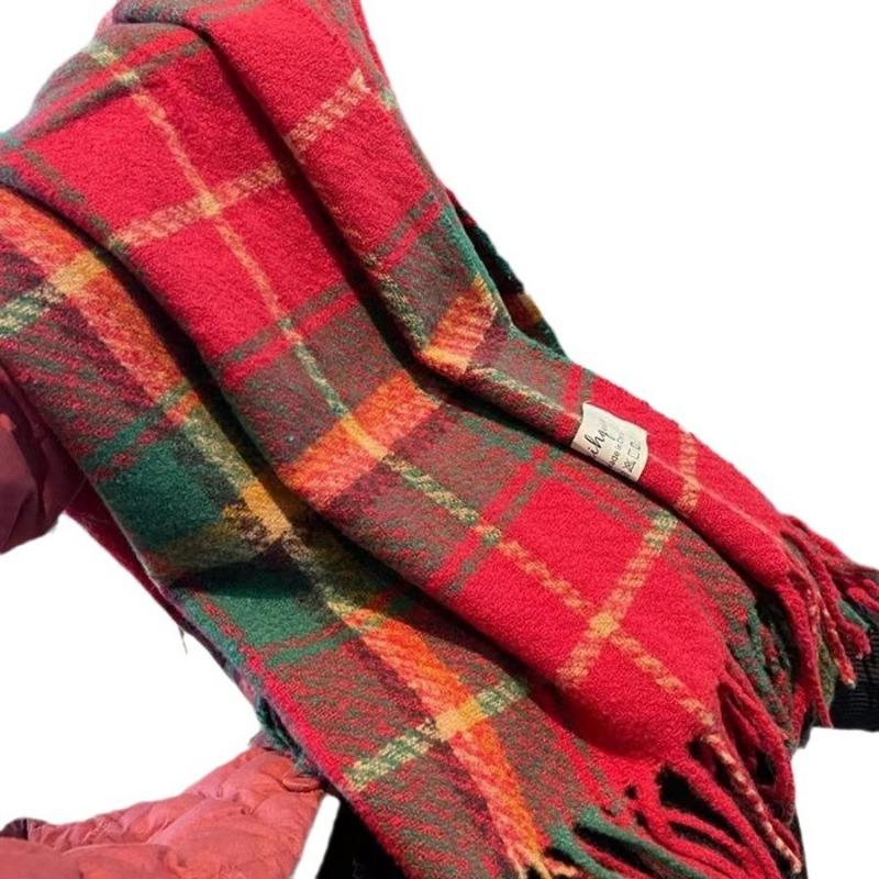 Christmas gift new red plaid scarf winter women's imitation cashmere scarf shawl warm Christmas red scarf