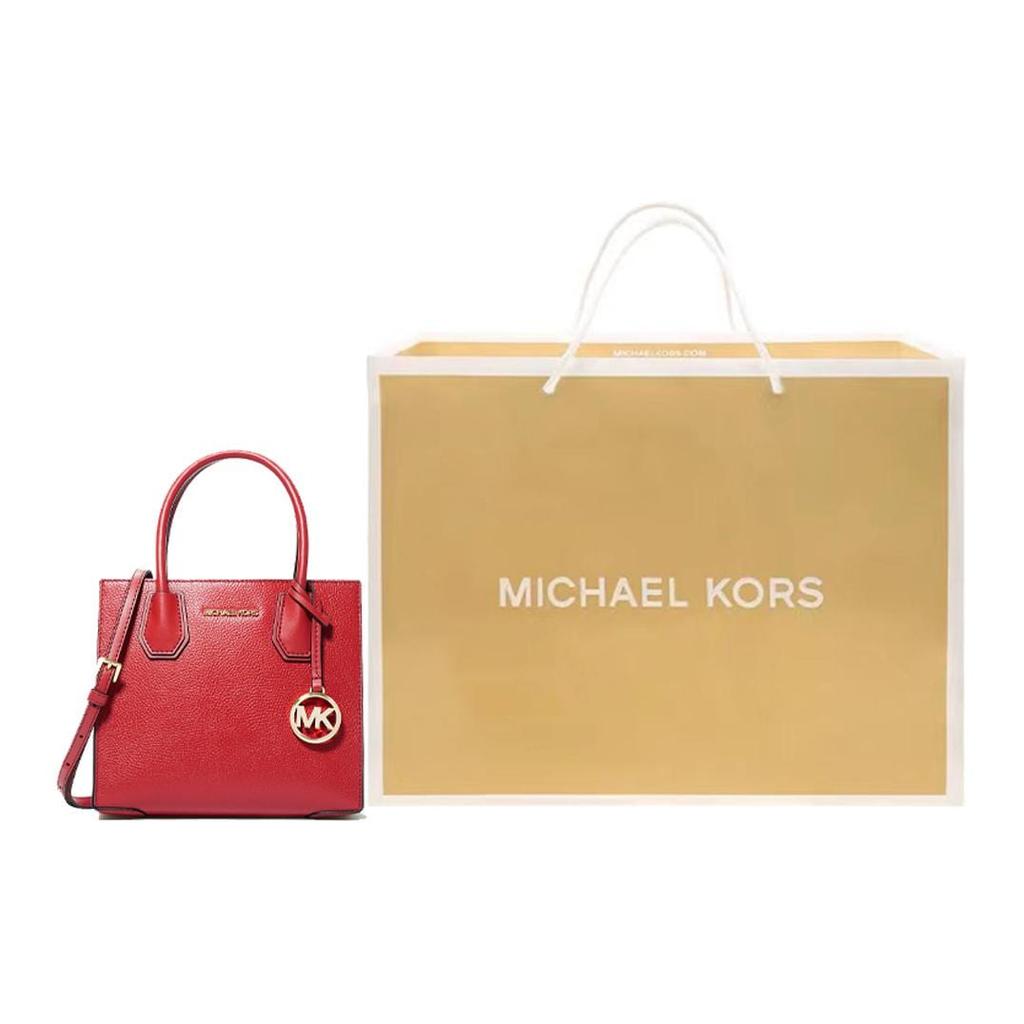 Michael Kors Mercer Litchi Grain Leather Tote Bag, Shopping Bag, Handbag, Shoulder Bag, Crossbody Bag Medium Women's 35S1GM9M2L-BRIGHT RED