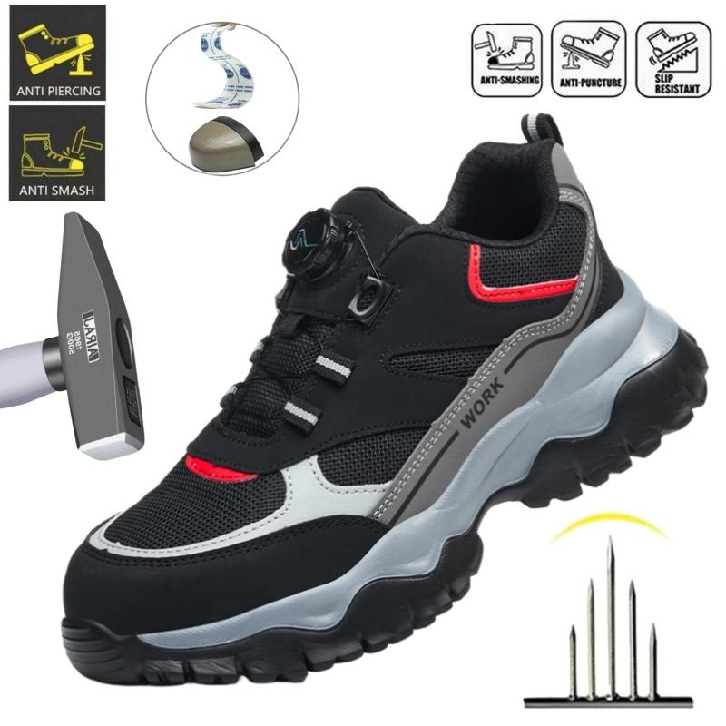 Rotary Buckle Men'S Work Shoes Work Sneakers Protective Shoes Safety Industrial Puncture-Proof Anti-Smash Steel Toe Shoes