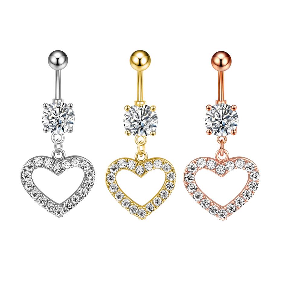 Butterfly-bow Dangled Navel Ring Piercing 14G Flower Heart Crystal CZs Belly Button Ring for Women Stainless Steel Belly Jewelry
